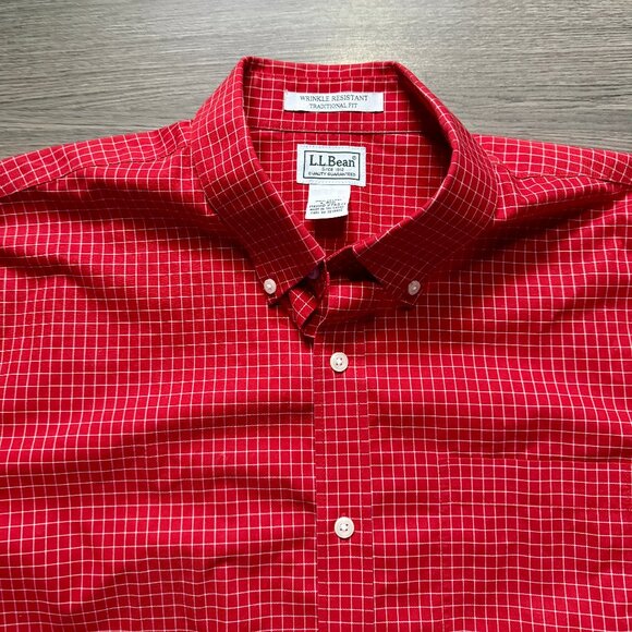 L.L. Bean Men's Wrinkle-Free Kennebunk Sport Short Sleeve Shirt - Red - Picture 2 of 5